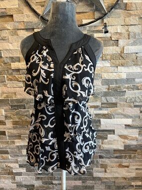 White House Black Market Black & White Printed Halter Blouse